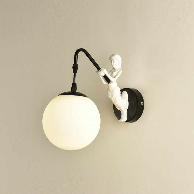 Charming Vintage Rustic Mermaid Orb 1-Light Wall Sconce Lamp