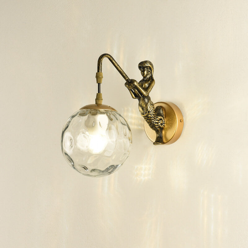 Charming Vintage Rustic Mermaid Orb 1-Light Wall Sconce Lamp