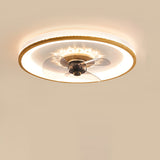 Nordic Minimalist Round LED Flush-Mount Ceiling Fan Light with Wood-Grain Acrylic Finish