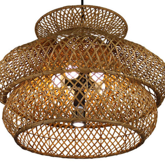 Retro Rattan Weaving 3-Tier Chandelier – 4- or 6-Light Fixture