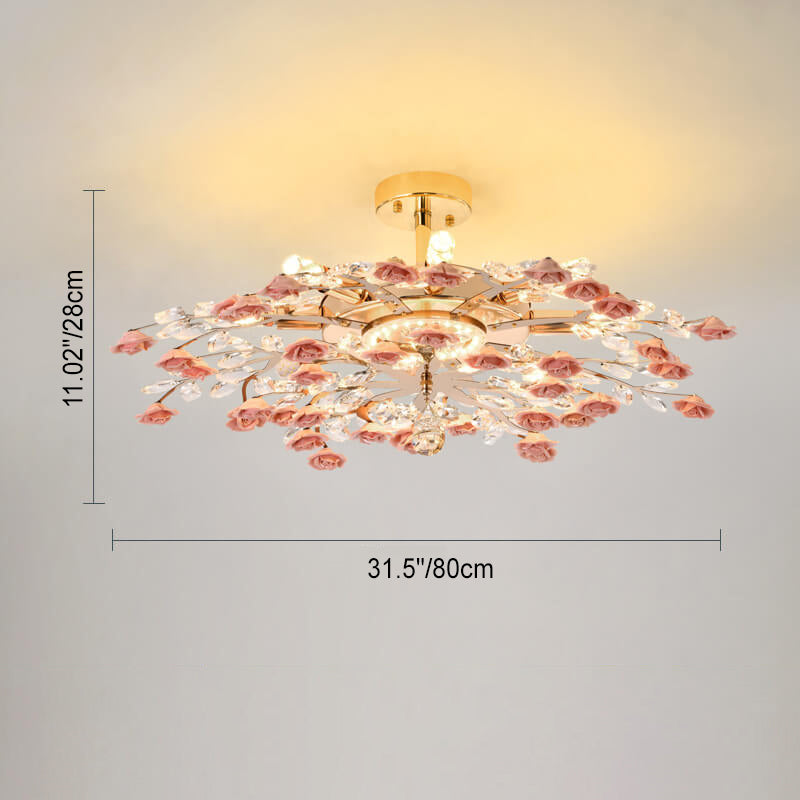 Modern Luxury Rose Iron & Ceramic Crystal Chandelier – 6/7/8-Light Options