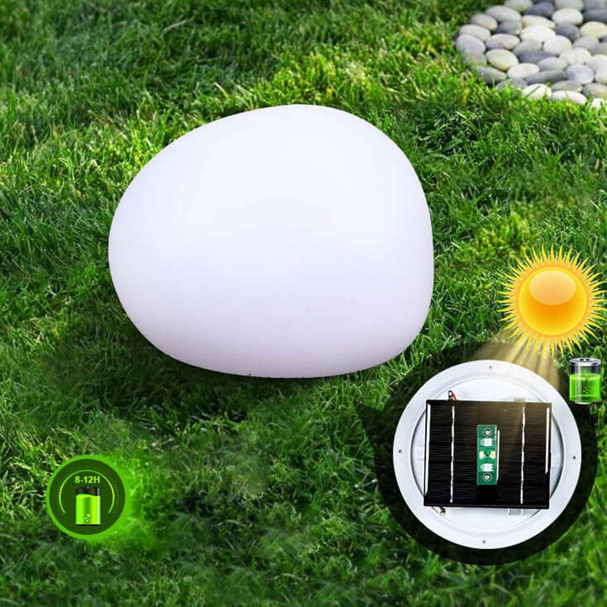 Solar-Powered Waterproof PE Sphere LED Outdoor Lawn Light - Decorative Garden Accent