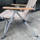 Contemporary Industrial Foldable Camping Chair with Oxford Fabric, Aluminum Alloy and Carbon Steel Frame, Solid Wood Accents, 5-Level Adjustable Backrest for Outdoor Patio