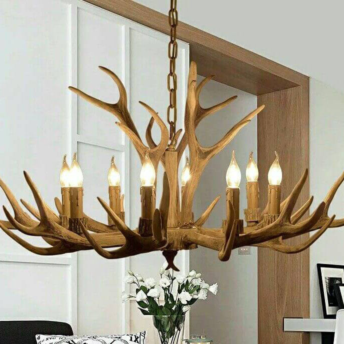 Rustic Country-Style Antler Resin 6-Light Chandeliers