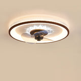 Nordic Minimalist Round LED Flush-Mount Ceiling Fan Light with Wood-Grain Acrylic Finish