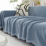 Ultra-Soft Chenille Herringbone Tassel Couch Cover — Plush Sofa Throw Blanket