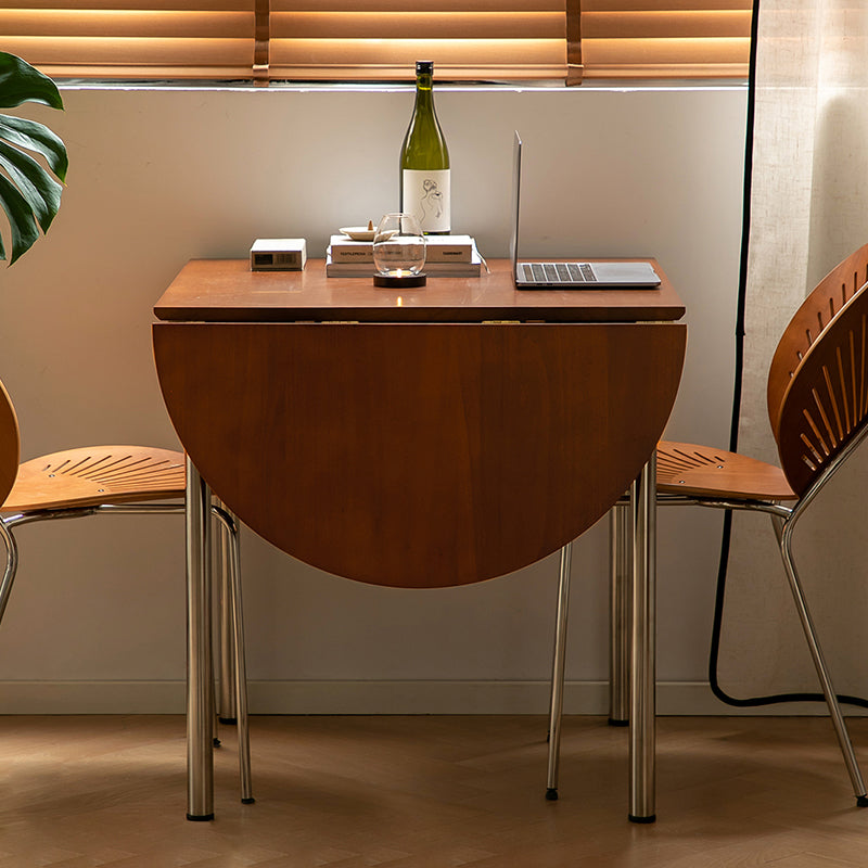 Modern Minimalist Foldable Oval Dining Table – Melamine-Faced Board, Wood & Stainless Steel, Seats 4