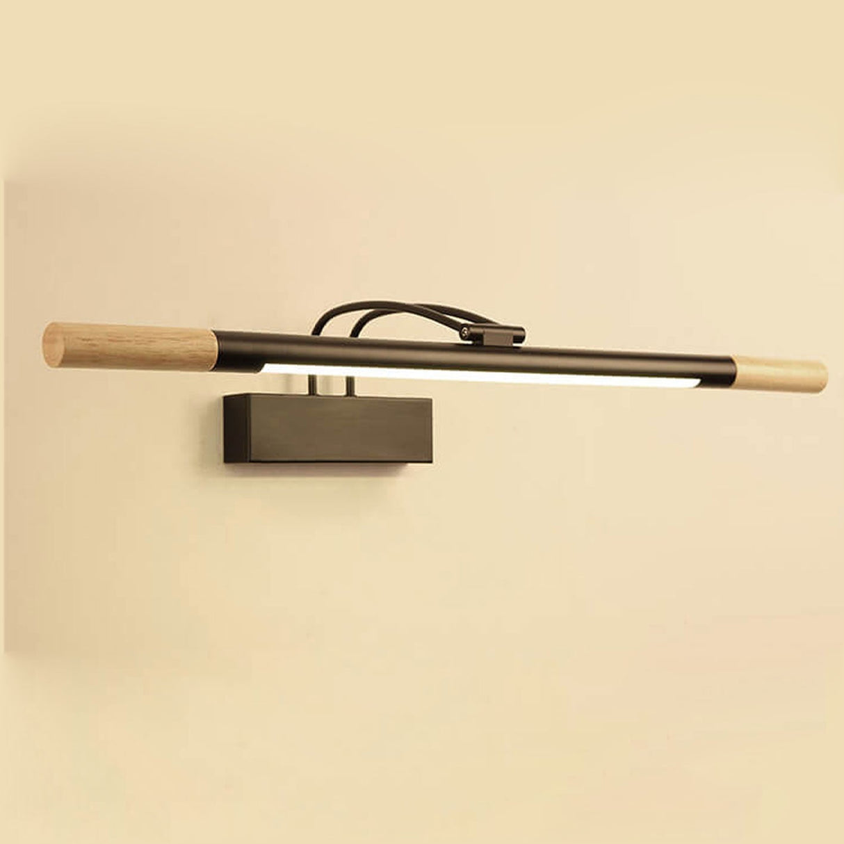 Nordic Solid Wood Vanity Light with Curved Arm — Long LED Wall Sconce
