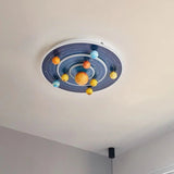 Round Space Planet LED Ceiling Light for Kids – Modern Iron Flush-Mount Fixture for Bedroom