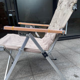 Contemporary Industrial Foldable Camping Chair with Oxford Fabric, Aluminum Alloy and Carbon Steel Frame, Solid Wood Accents, 5-Level Adjustable Backrest for Outdoor Patio