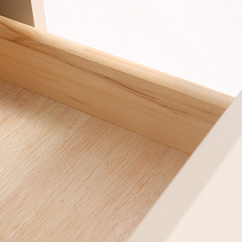 Contemporary Scandinavian 2-Drawer Nightstand in Cream White with Stone Slab Top – Square Bedside Table for Bedroom