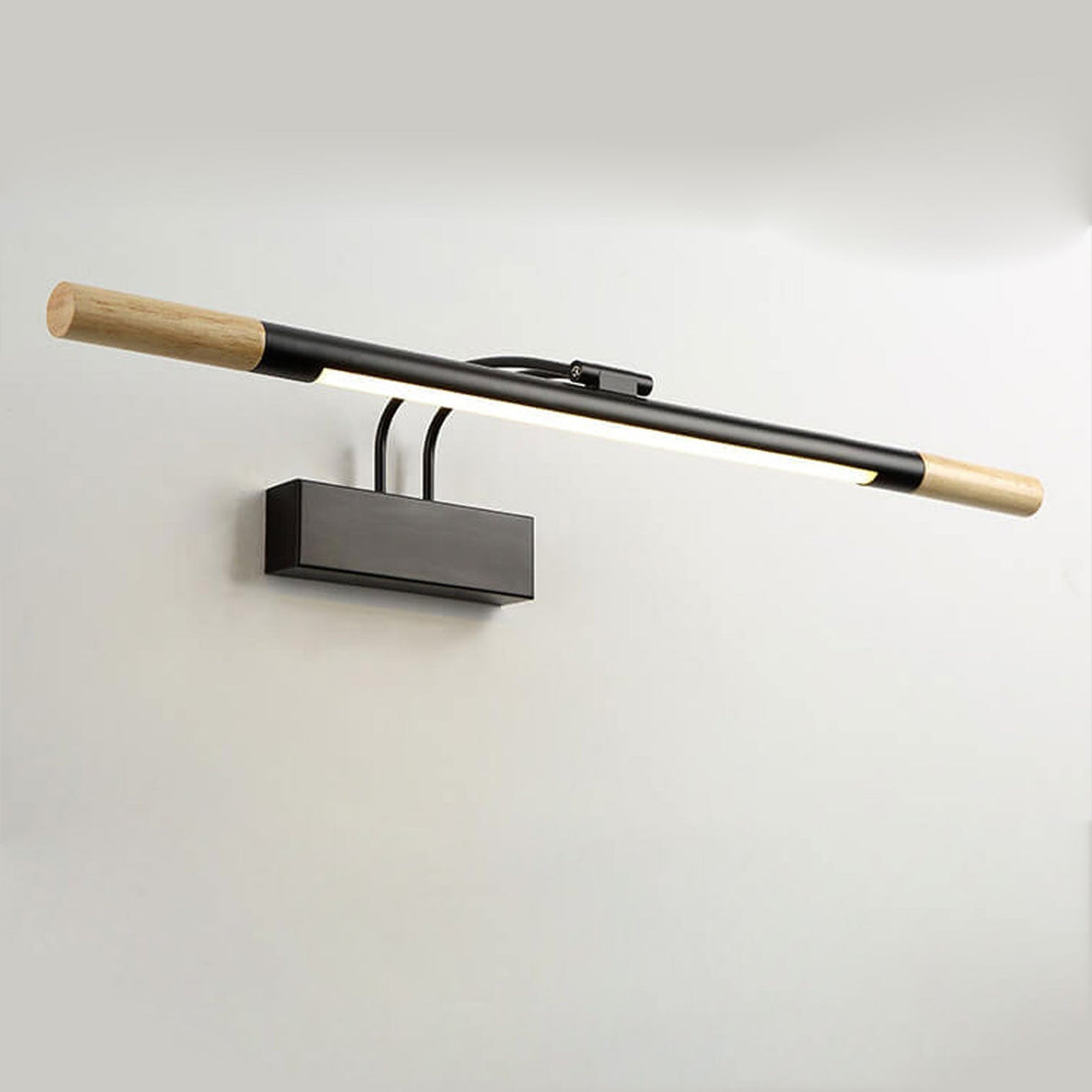 Nordic Solid Wood Vanity Light with Curved Arm — Long LED Wall Sconce