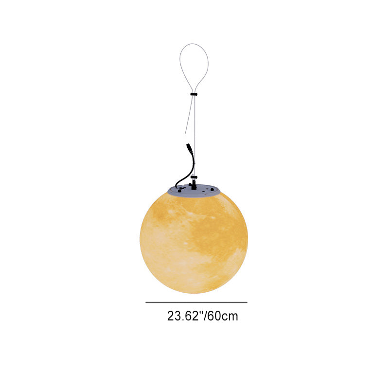 Nordic Contemporary Solar Moon LED Pendant Light – Waterproof Round PE Resin Outdoor Patio Lighting