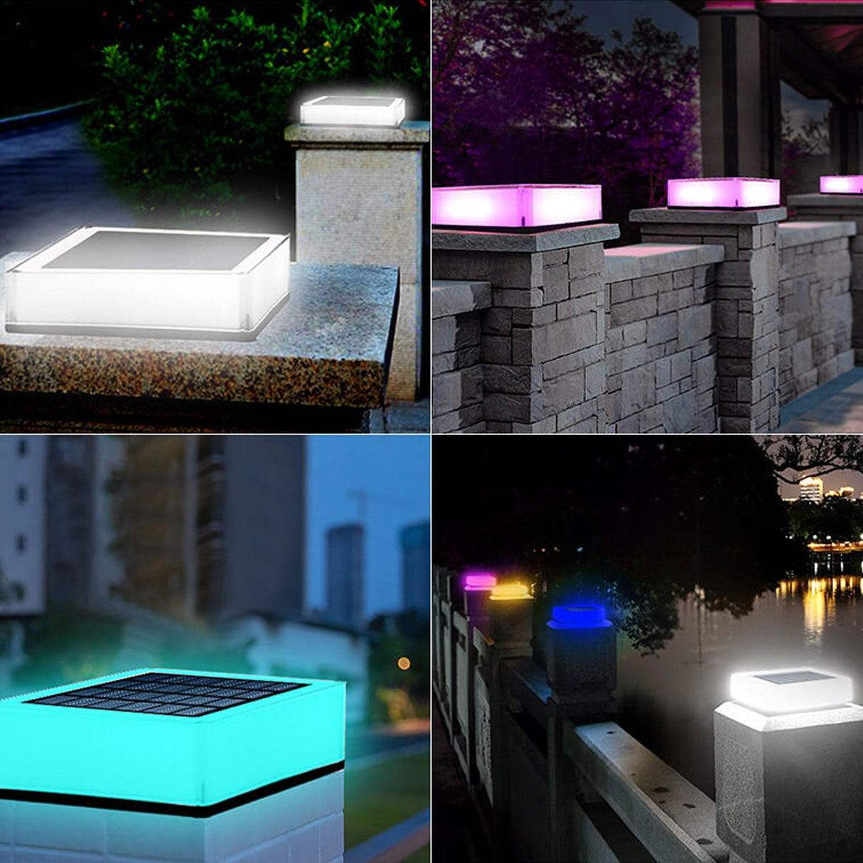 Modern Solar RGB Square Post Head Light for Outdoor Garden & Landscape Lighting