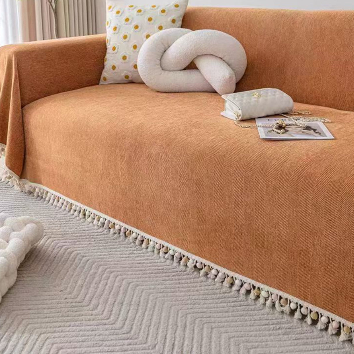 Pet-Friendly Luxe Sofa Cover in an Elegant Herringbone Pattern