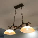 Vintage Resin Antler Chandelier with Glass Bowl Shade – 2-Light Fixture