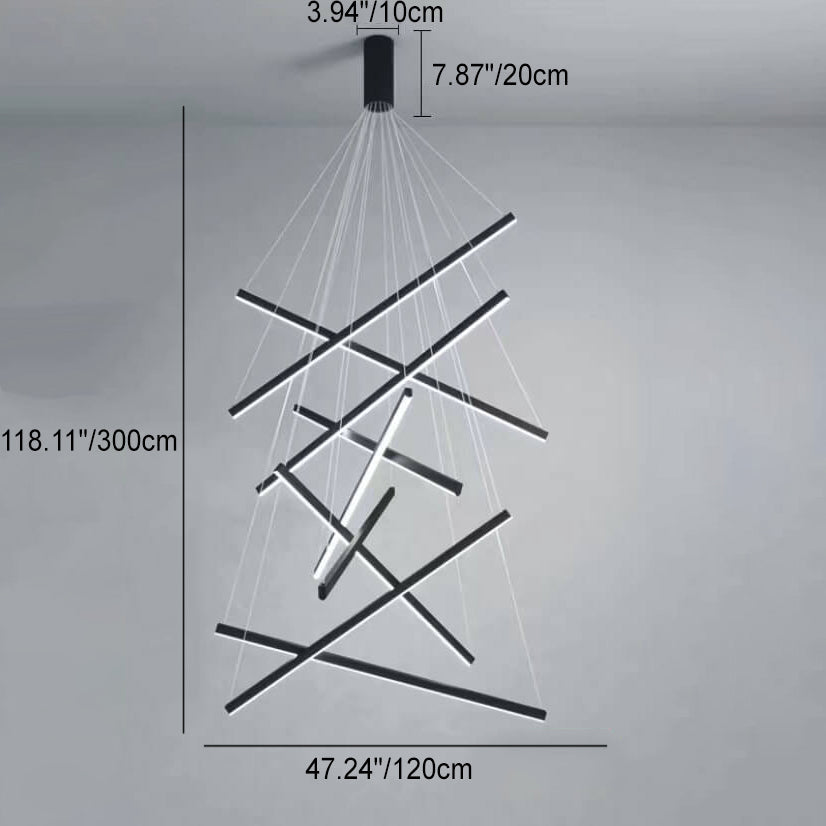 Nordic Luxury LED Chandelier in Iron & Aluminum with Geometric Line Design