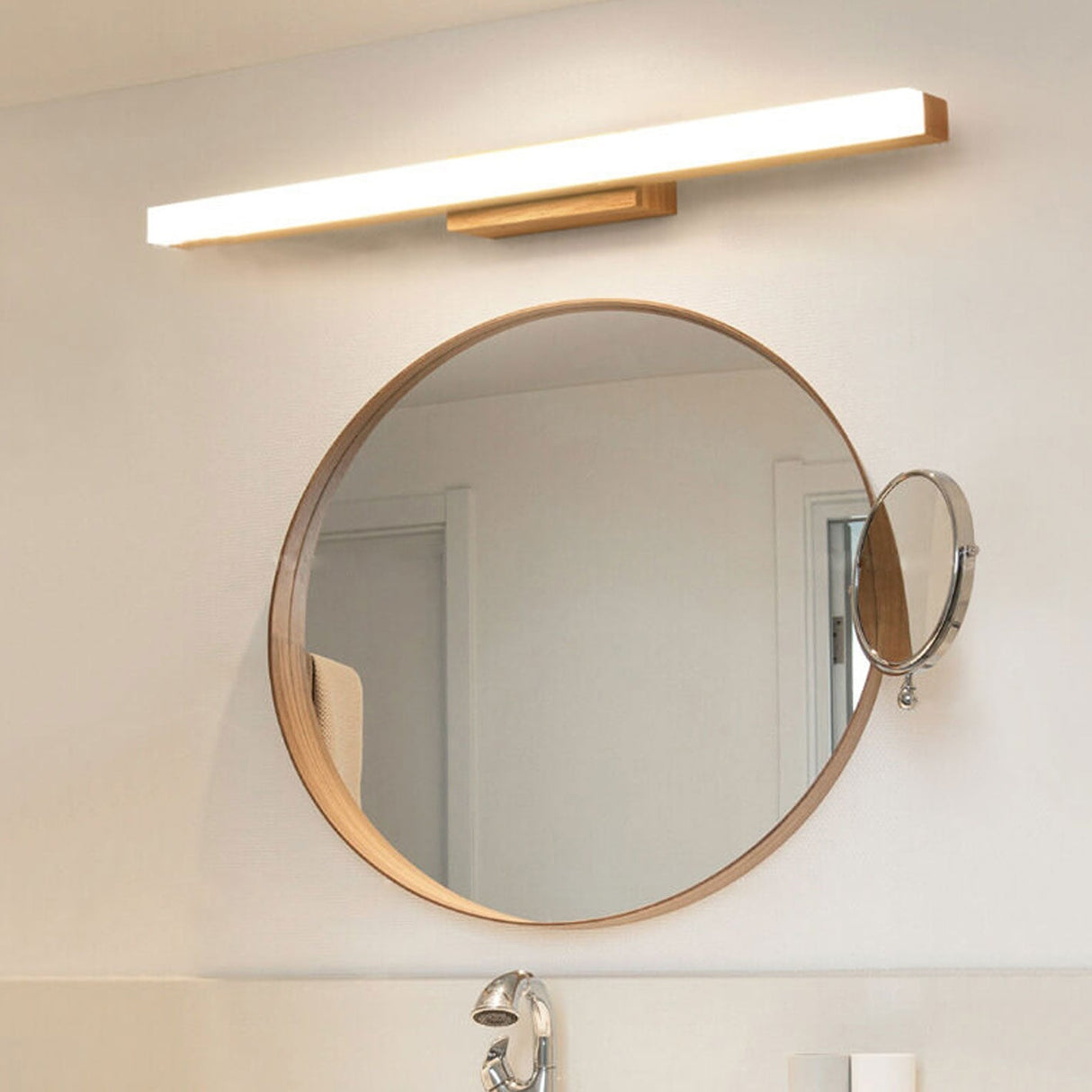 Nordic Minimalist Wooden Long-Strip Vanity Light – LED Wall Sconce Lamp
