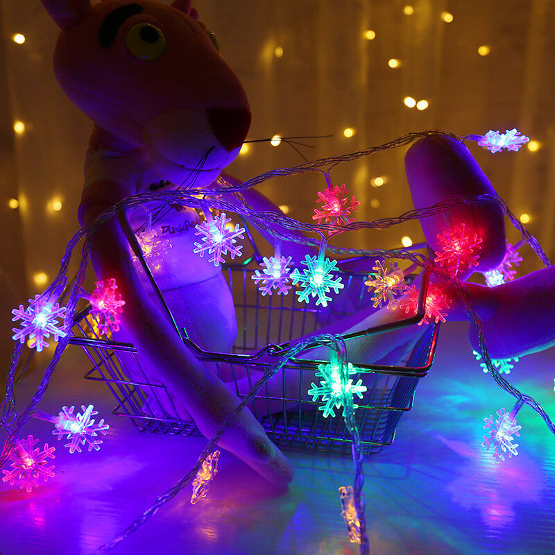 Colorful Snowflake LED String Lights, 20-LED Outdoor Waterproof Christmas Decor