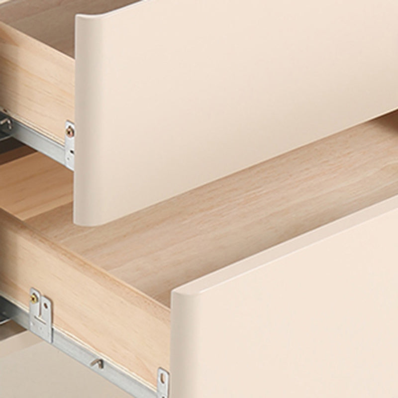 Contemporary Scandinavian 2-Drawer Nightstand in Cream White with Stone Slab Top – Square Bedside Table for Bedroom