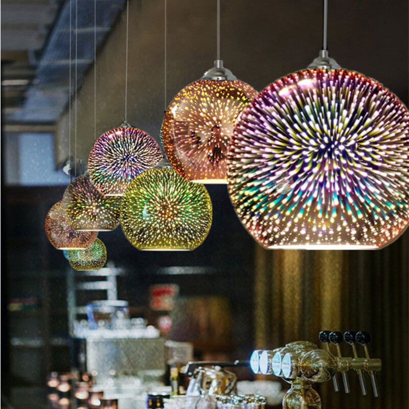 Modern 3D Colorful Fireworks Glass Pendant Light – 1-Light Dome Pendant Fixture