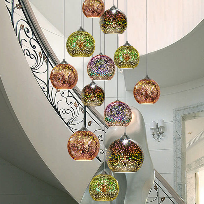Modern 3D Colorful Fireworks Glass Pendant Light – 1-Light Dome Pendant Fixture
