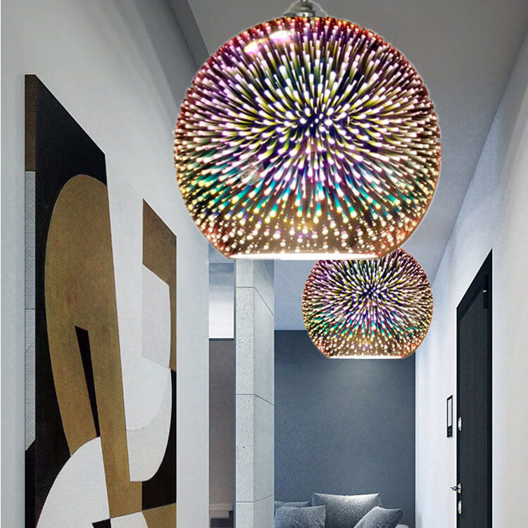 Modern 3D Colorful Fireworks Glass Pendant Light – 1-Light Dome Pendant Fixture