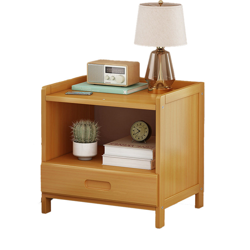 Traditional Japanese-Style Square Bamboo MDF Nightstand with 1/3 Drawer for Bedroom