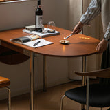 Modern Minimalist Foldable Oval Dining Table – Melamine-Faced Board, Wood & Stainless Steel, Seats 4