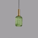 Chic Minimalist Striped Glass Lantern Pendant Light — 1 Light Fixture