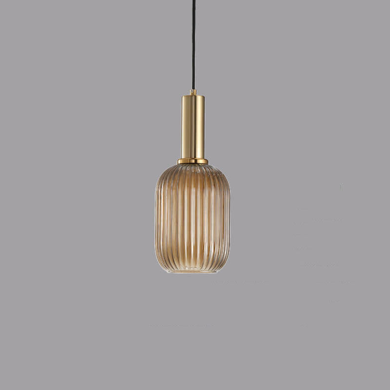 Chic Minimalist Striped Glass Lantern Pendant Light — 1 Light Fixture