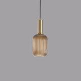 Chic Minimalist Striped Glass Lantern Pendant Light — 1 Light Fixture