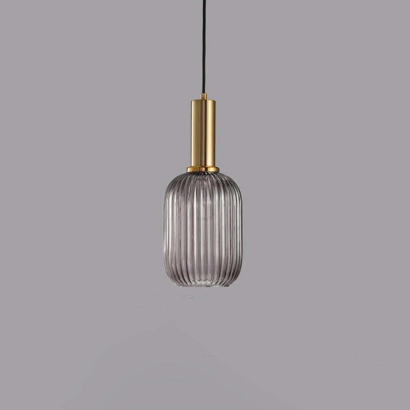 Chic Minimalist Striped Glass Lantern Pendant Light — 1 Light Fixture