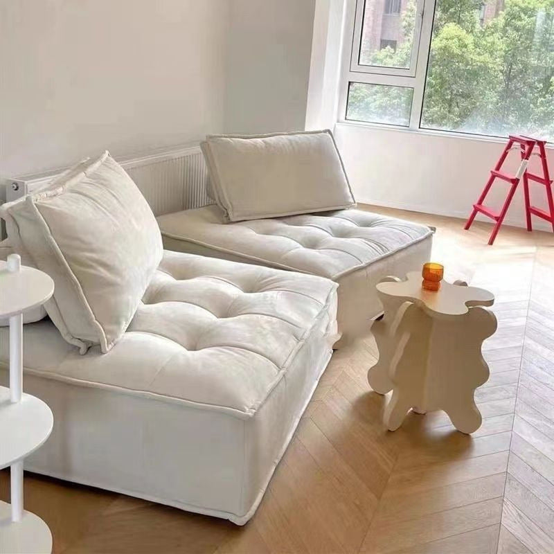 Modern Minimalist Square Sofa with Backrest — Carbon Steel Frame, Linen-Textured Technical Fabric Upholstery, Living Room