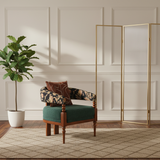 Traditional French-Style Solid Ash Wood Curved Handrail Accent Chair & Table Set in Cotton-Linen Blend for Living Room