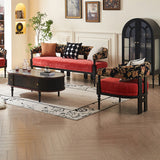 Traditional French-Style Solid Ash Wood Curved Handrail Accent Chair & Table Set in Cotton-Linen Blend for Living Room