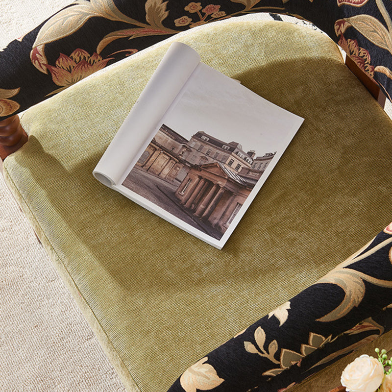 Traditional French-Style Solid Ash Wood Curved Handrail Accent Chair & Table Set in Cotton-Linen Blend for Living Room