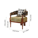 Traditional French-Style Solid Ash Wood Curved Handrail Accent Chair & Table Set in Cotton-Linen Blend for Living Room