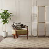 Traditional French-Style Solid Ash Wood Curved Handrail Accent Chair & Table Set in Cotton-Linen Blend for Living Room