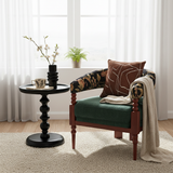 Traditional French-Style Solid Ash Wood Curved Handrail Accent Chair & Table Set in Cotton-Linen Blend for Living Room