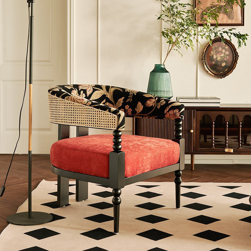 Traditional French-Style Solid Ash Wood Curved Handrail Accent Chair & Table Set in Cotton-Linen Blend for Living Room