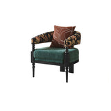 Traditional French-Style Solid Ash Wood Curved Handrail Accent Chair & Table Set in Cotton-Linen Blend for Living Room