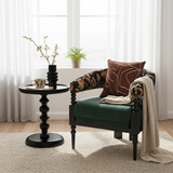 Traditional French-Style Solid Ash Wood Curved Handrail Accent Chair & Table Set in Cotton-Linen Blend for Living Room