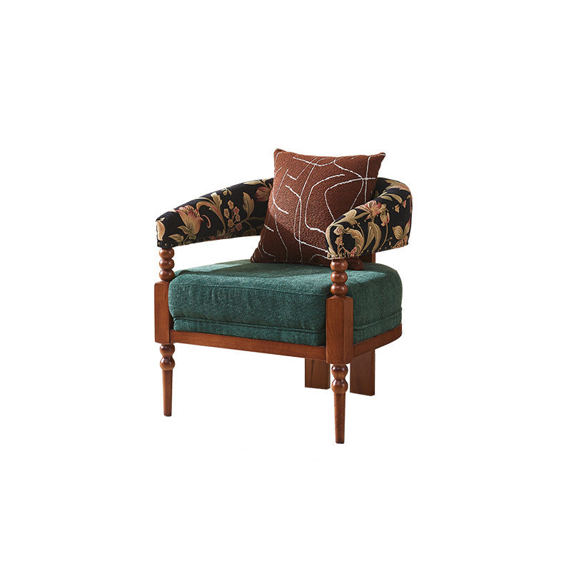 Traditional French-Style Solid Ash Wood Curved Handrail Accent Chair & Table Set in Cotton-Linen Blend for Living Room