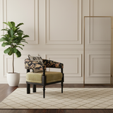 Traditional French-Style Solid Ash Wood Curved Handrail Accent Chair & Table Set in Cotton-Linen Blend for Living Room