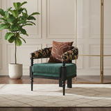 Traditional French-Style Solid Ash Wood Curved Handrail Accent Chair & Table Set in Cotton-Linen Blend for Living Room