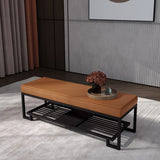 Sleek Modern Minimalist Rectangular Wrought Iron Shoe Bench with PU Leather & Tech Fabric, 2-Tier for Entryway