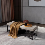 Sleek Modern Minimalist Rectangular Wrought Iron Shoe Bench with PU Leather & Tech Fabric, 2-Tier for Entryway