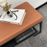 Sleek Modern Minimalist Rectangular Wrought Iron Shoe Bench with PU Leather & Tech Fabric, 2-Tier for Entryway