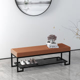 Sleek Modern Minimalist Rectangular Wrought Iron Shoe Bench with PU Leather & Tech Fabric, 2-Tier for Entryway